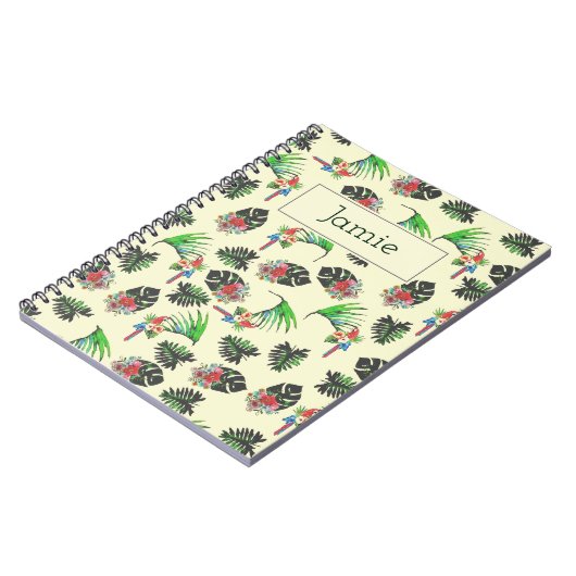 Tropischer Papagei und Blätter Muster Personalisie Notizblock (Linke Seite)