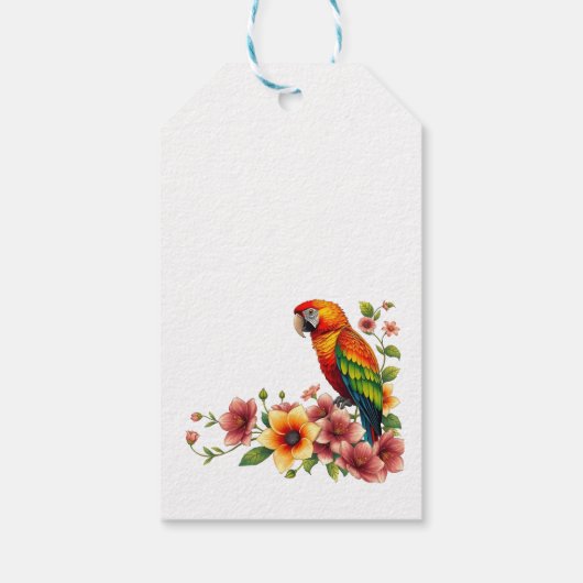 Tropischer Papagei und Blume Geschenkanhänger (Rückseite)