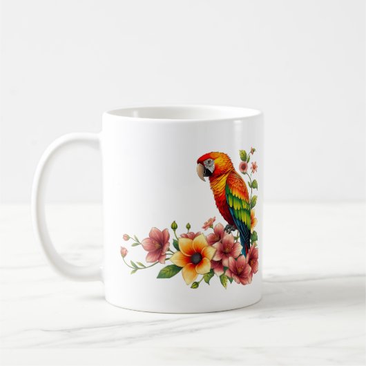Tropischer Papagei und Blumen  Kaffeetasse (Links)
