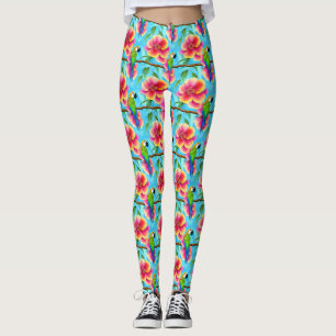 Tropischer Papagei und Muster der Blume Leggings