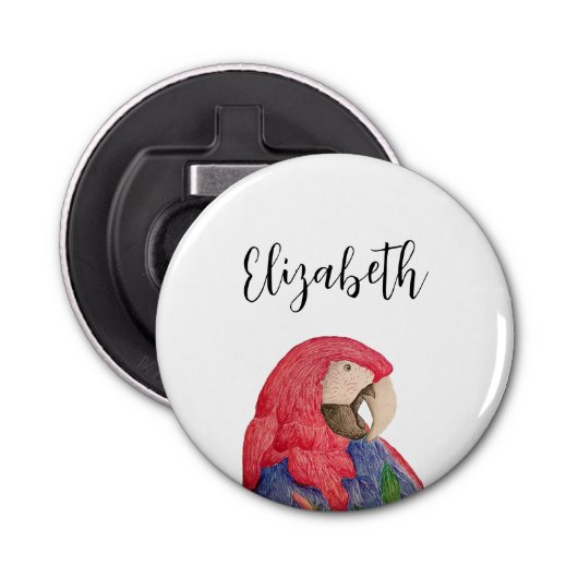 Tropischer Papagei Zeichnend Dschungelmaka Flaschenöffner (Vorderseite)