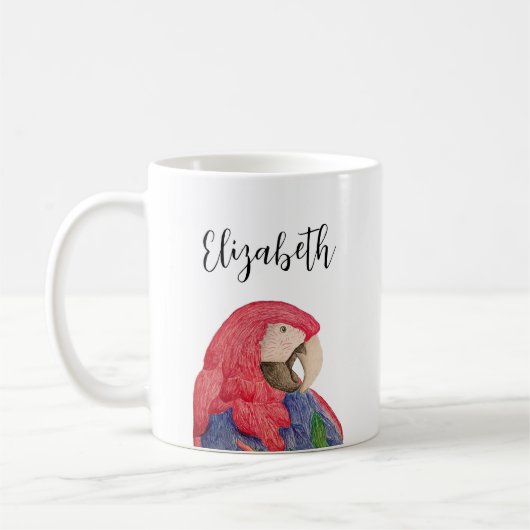 Tropischer Papageienbäumchen Zeichnend Kaffeetasse (Links)