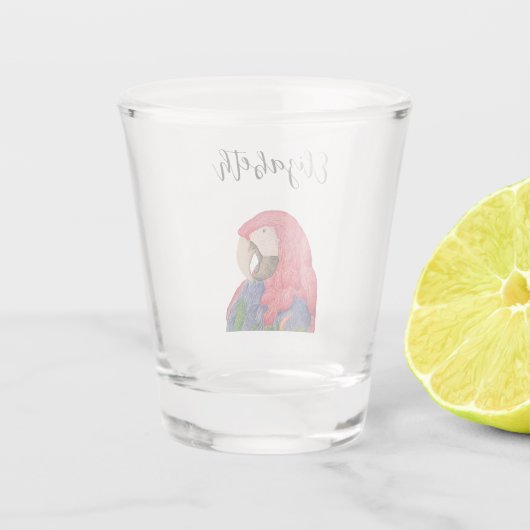 Tropischer Papageienbäumchen Zeichnend Schnapsglas (Rückseite)