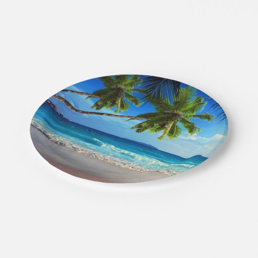 Tropischer Paradies-Strand Pappteller (Schrägansicht)