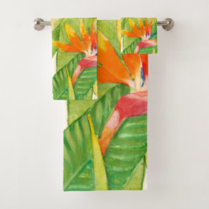 Tropischer Paradiesvogel der Blumen- Badhandtuch Set