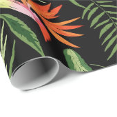 Tropischer Paradiesvogel und Farne auf Schwarzem Geschenkpapier (Rolleneckpunkt)