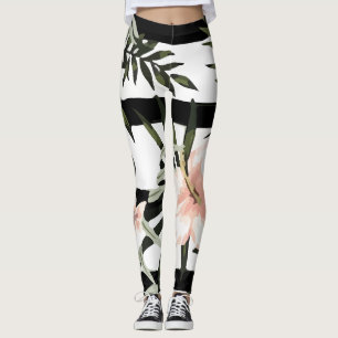 Tropischer Pfirsichblume Hibiskus Plumeria Leggings