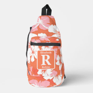 Tropischer PfirsichHibiskus personalisiert Monogra Crossbody Bag