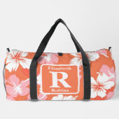 Tropischer PfirsichHibiskus personalisiert Monogra Duffle Bag (Rückseite)