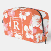 Tropischer PfirsichHibiskus personalisiert Monogra Waschbeutel (Rechte Ecke)