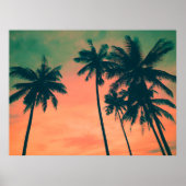 Tropischer Pfirsichsonnenuntergang und Palmen Foto Poster (Vorne)