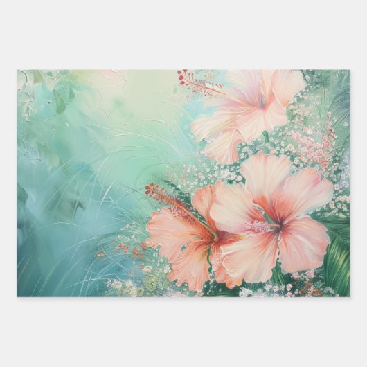 Tropischer Pfirsichweiße Hibiskus Liebe Geschenkpapier Set (Vorderseite 3)
