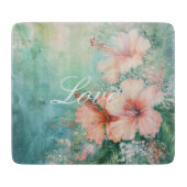 Tropischer Pfirsichweiße Hibiskus Liebe Schneidebrett (Vorderseite)