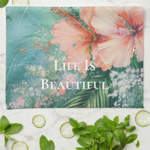 Tropischer Pfirsichweißer Hibiskus Geschirrtuch