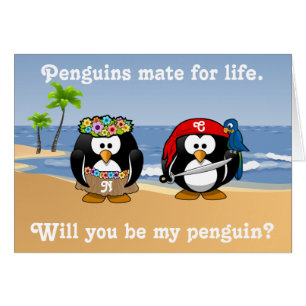 Tropischer Pinguin-Paare Hula Piraten-Insel-Strand