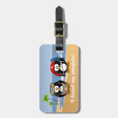 Tropischer Pinguin-Paare Hula Piraten-Insel-Strand Gepäckanhänger (Vorderseite vertikal)