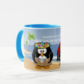 Tropischer Pinguin-Paare Hula Piraten-Insel-Strand Tasse (Vorderseite Links)