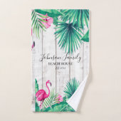 Tropischer Pink Flamingo Familienname Strand Badhandtuch Set (Handtuch)
