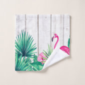 Tropischer Pink Flamingo Familienname Strand Badhandtuch Set (Waschlappen)