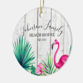 Tropischer Pink Flamingo Familienname Strand Keramik Ornament (Links)