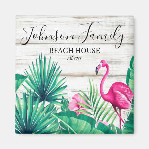 Tropischer Pink Flamingo Familienname Strand Magnet