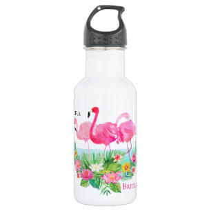 Tropischer Pink Flamingos Personalisiert Edelstahlflasche