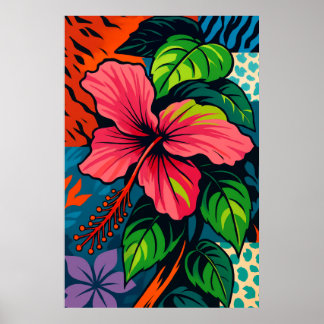 Tropischer Pink Hibiskus Blume Kunst Poster