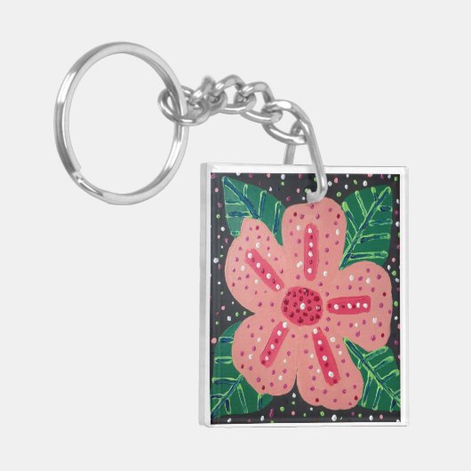 Tropischer Pink-Hibiskus Schlüsselanhänger (Vorderseite links)