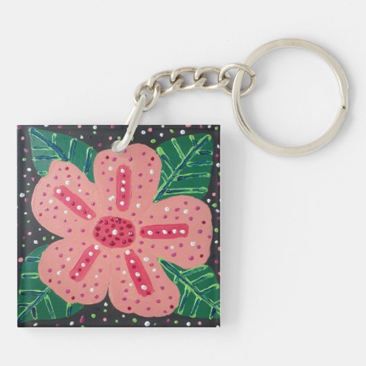 Tropischer Pink-Hibiskus Schlüsselanhänger (Rückseite)