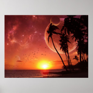 Tropischer planetarischer Sonnenuntergang Poster