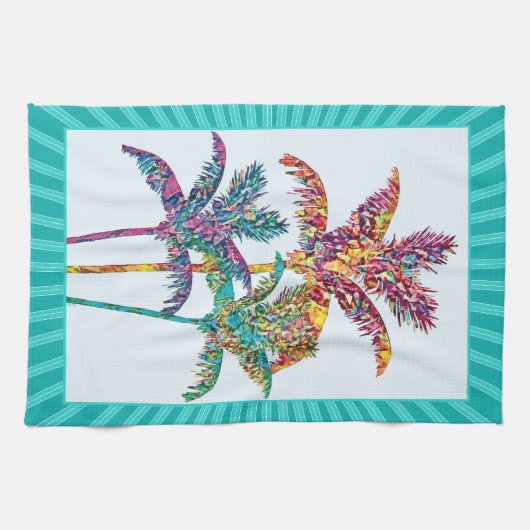 Tropischer Pop Art Palm Tree Mosaik Geschirrtuch (Horizontal)
