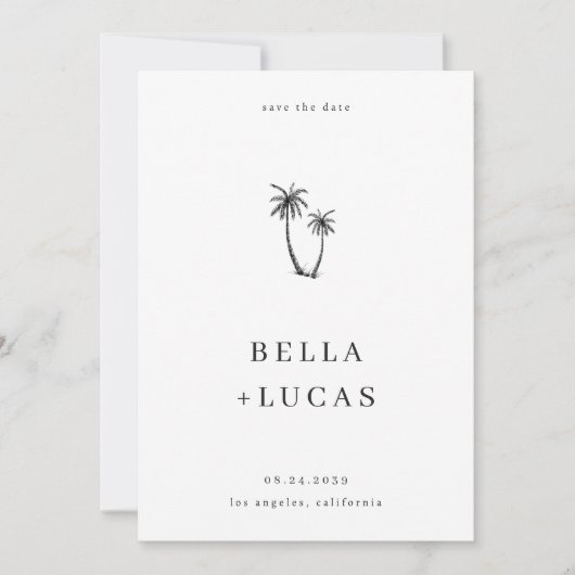 Tropischer QR Code Hochzeit von handgezogenen Palm Save The Date (Vorderseite)