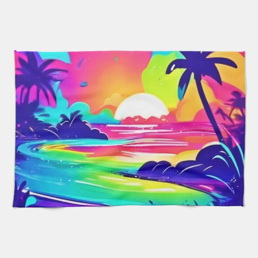 Tropischer Regenbogen Beach Dream Geschirrtuch (Horizontal)