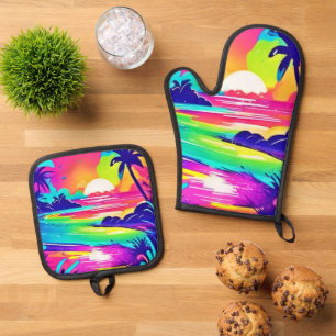 Tropischer Regenbogen Beach Dream Ofenhandschuh & Topflappen-Set