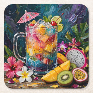 Tropischer Regenbogen-Cocktail Exotische Früchte Rechteckiger Pappuntersetzer