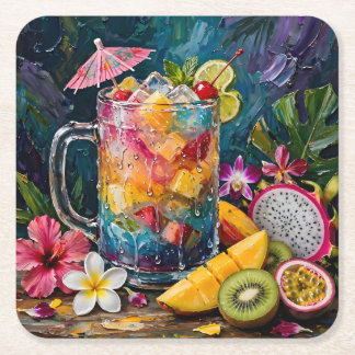Tropischer Regenbogen-Cocktail Exotische Früchte Rechteckiger Pappuntersetzer