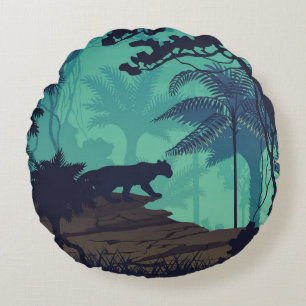 Tropischer Regenwald, Jaguar Abend Hintergrund. Rundes Kissen