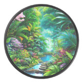 Tropischer Regenwald mit Bäumen und Blume Eishockey Puck (Vorderseite)