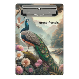 Tropischer Regenwald mit Pfau Mini Klemmbrett