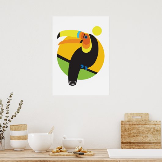 Tropischer Regenwald Moderner grafischer Toucan-Bi Poster (Küche)