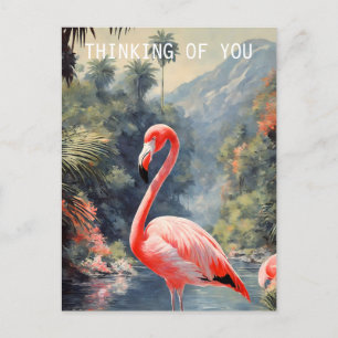 Tropischer Regenwald Pink Flamingo Vintag Postkarte