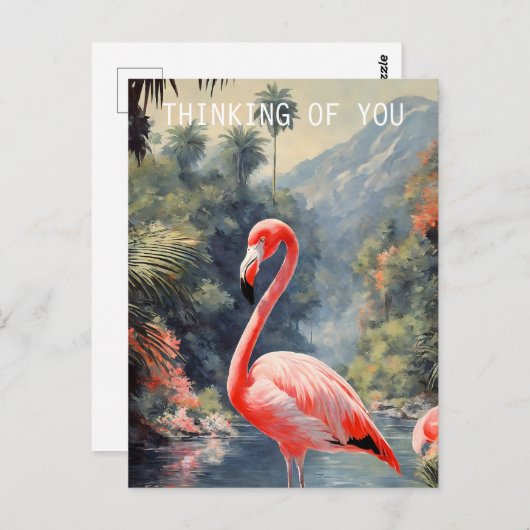 Tropischer Regenwald Pink Flamingo Vintag Postkarte (Vorne/Hinten)