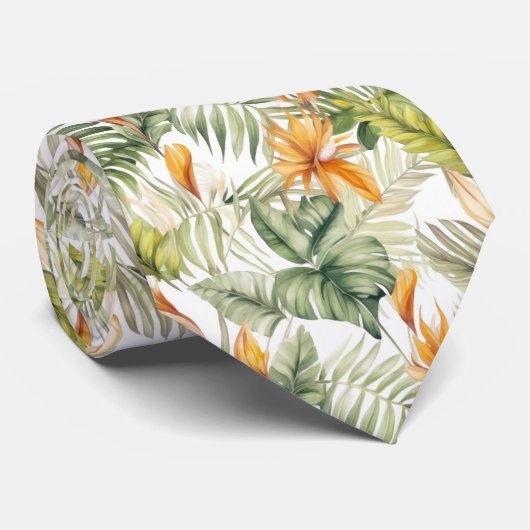 Tropischer Regenwald Sommer Blätter & Blumen Krawatte (Gerollt)