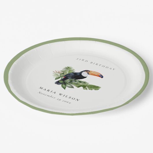 Tropischer Regenwald Toucan Fauna jedes Alter Gebu Pappteller (Schrägansicht)