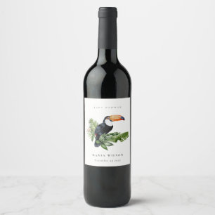 Tropischer Regenwald Toucan Laub Baby Shower Weinetikett
