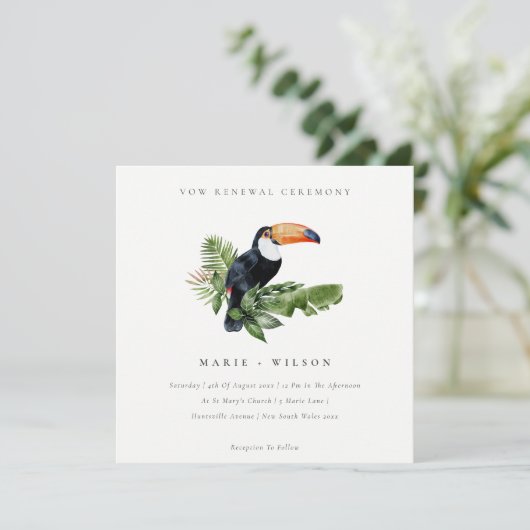 Tropischer Regenwald Toucan Vow Renewal Einladung (Stehend Vorderseite)