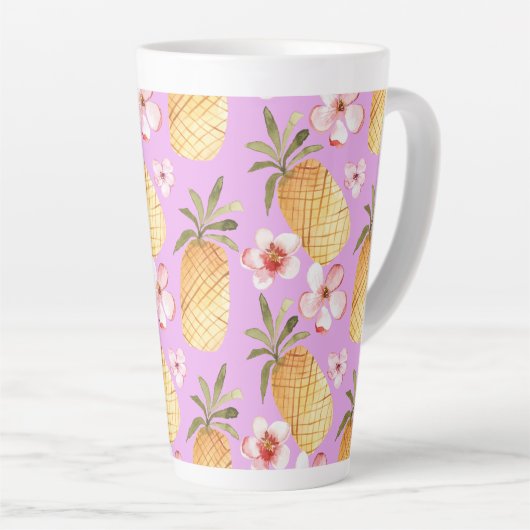 Tropischer Retro-Ananas-Druck auf lila Hintergrund Milchtasse (Rechte Ecke)