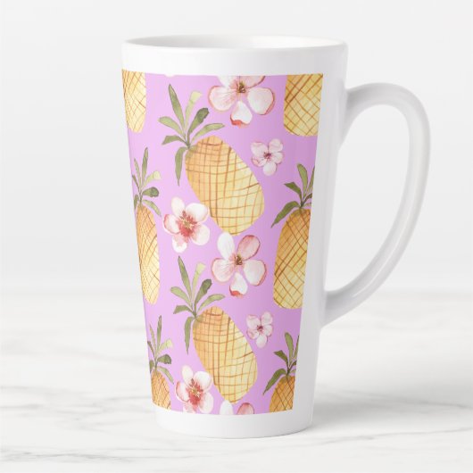 Tropischer Retro-Ananas-Druck auf lila Hintergrund Milchtasse (Rechts)