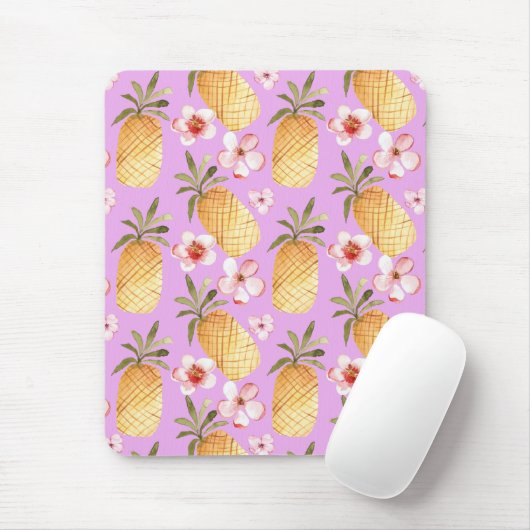 Tropischer Retro-Ananas-Druck auf lila Hintergrund Mousepad (Mit Mouse)