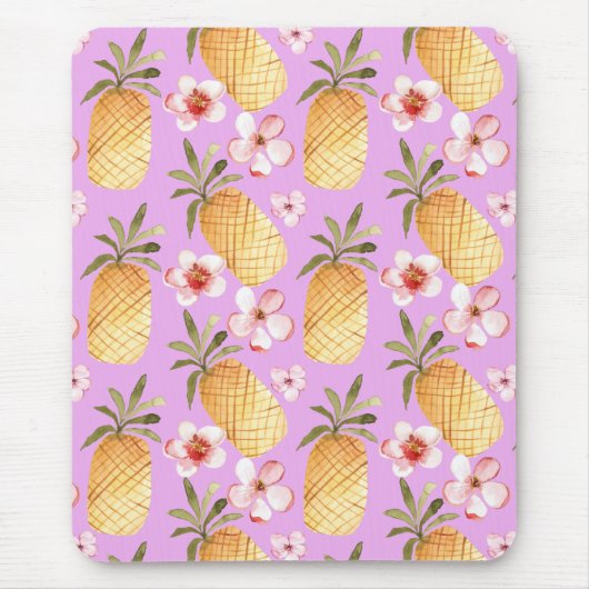 Tropischer Retro-Ananas-Druck auf lila Hintergrund Mousepad (Vorne)